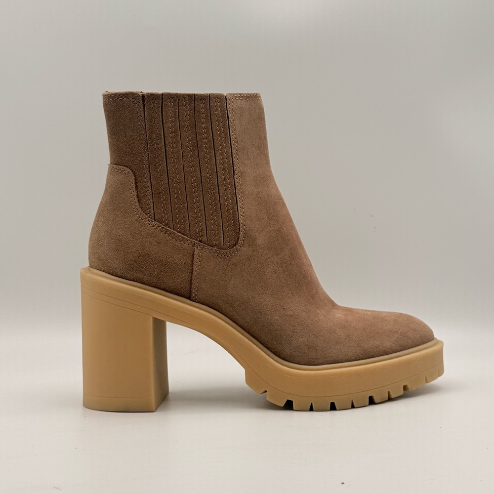 Dolce Vita Tan Suede Platform Ankle Booties Chunky Heel Lug Sole Womens Size 8.5 - Picture 7 of 14